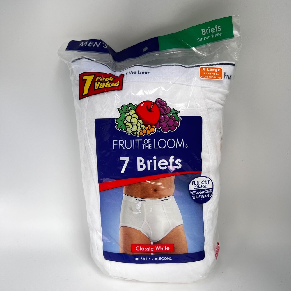 Fruit of the Loom Briefs Mens XL White 7 Pack Cotton Full Cut Underwear New 2009